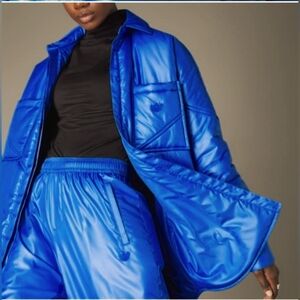 Adidas Blue Version 2pc Set Padded Shirt+Jogger Pants Medium Women's HK7257/7252